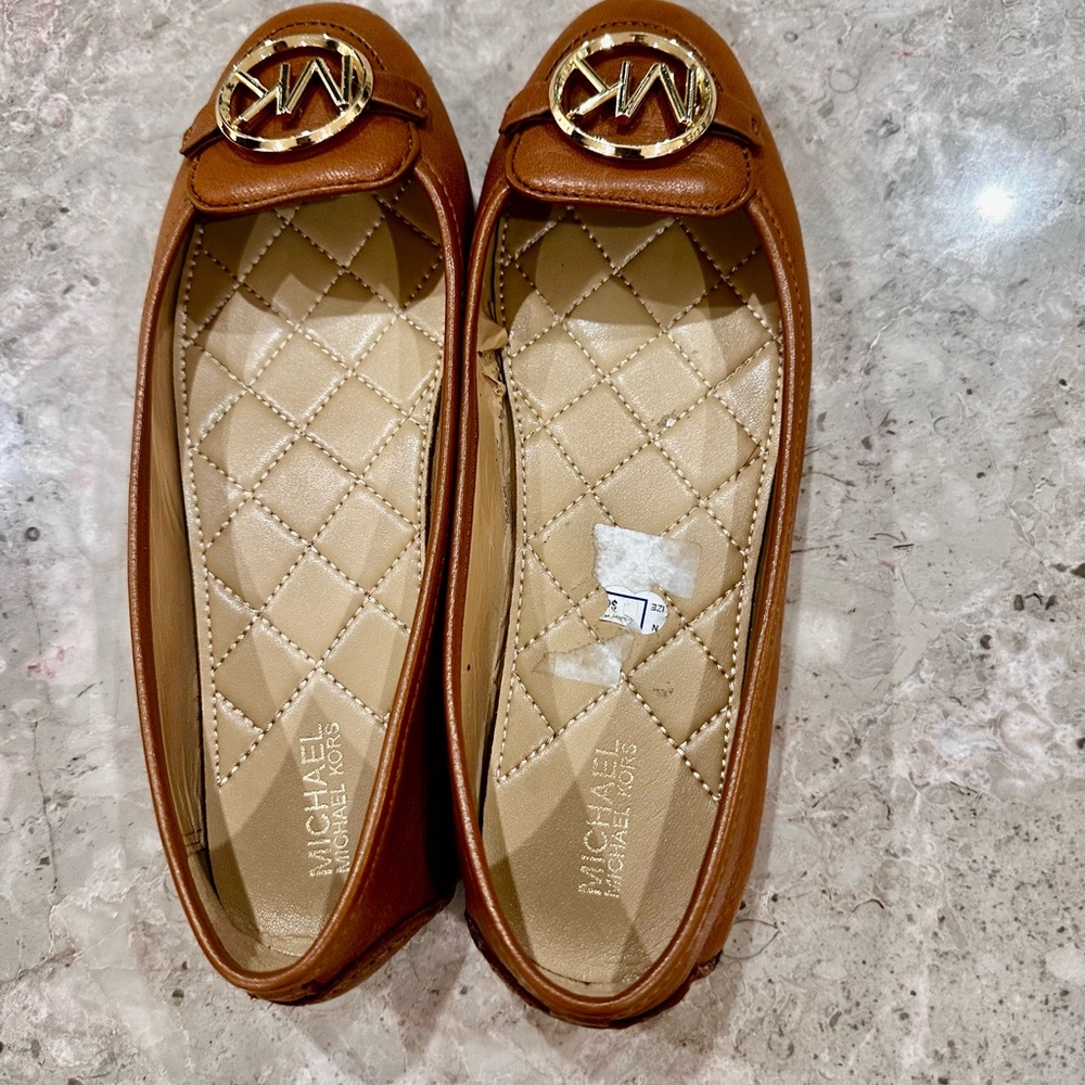 Michael Kors Brown Leather Loafers with Medallion Design